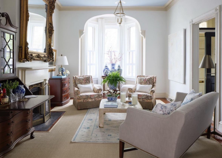 classic living room in richmond va with layered rugs